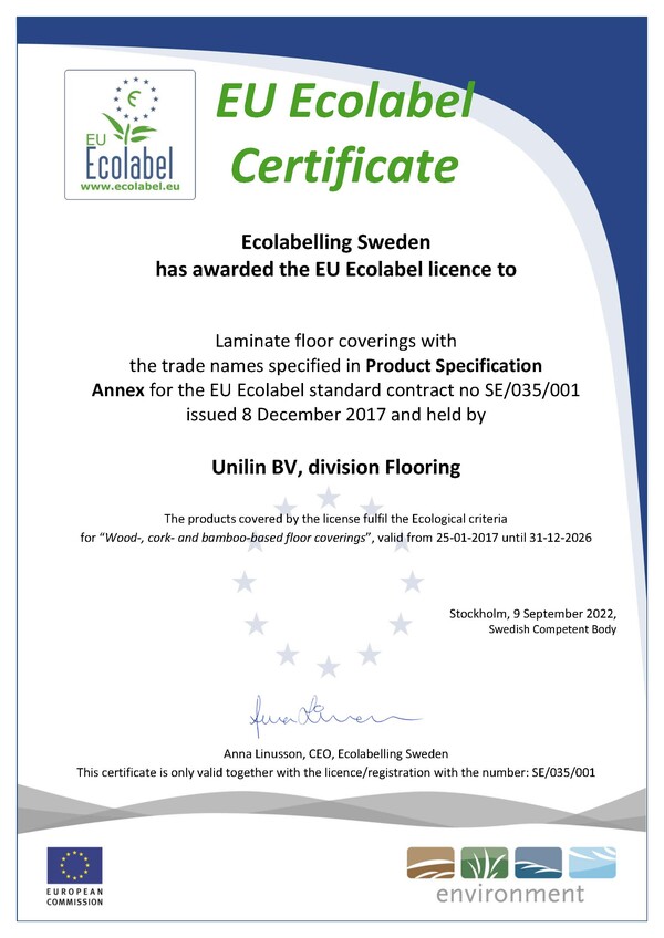 EU Ecolabel Certificate_Quick-step.