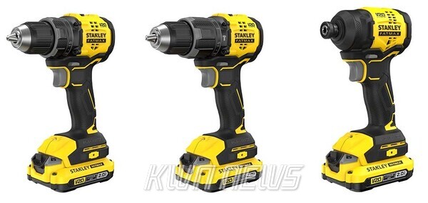 좌측부터 스탠리 신제품 20V MAX 브러쉬리스 컴팩트 햄머 드릴 드라이버, 드릴 드라이버, 임팩 드라이버
